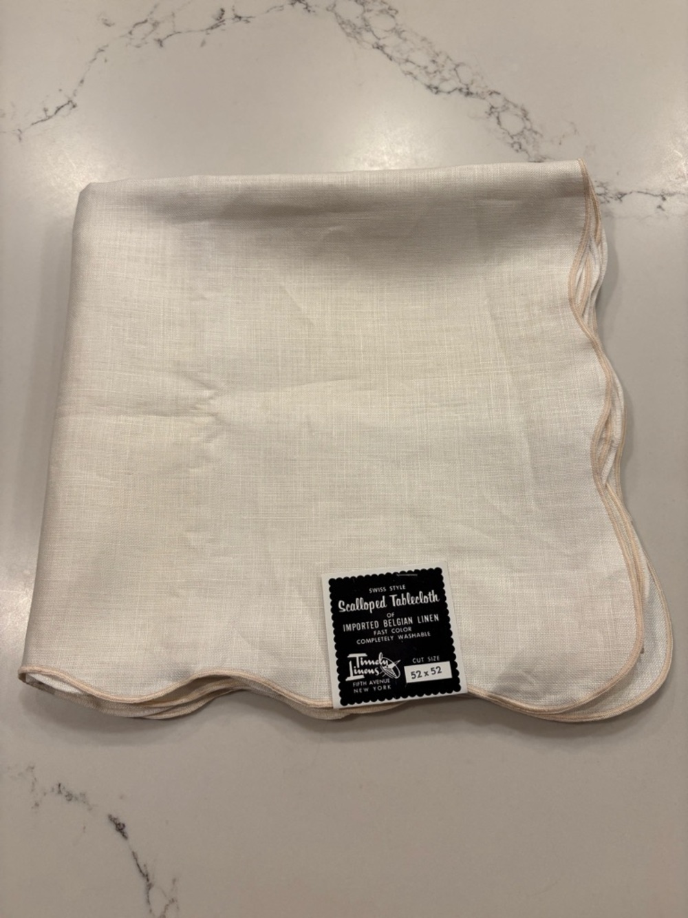 Vintage MCM NWT 100% Belgian Linen Scalloped Linen Tablecloth Cottagecore